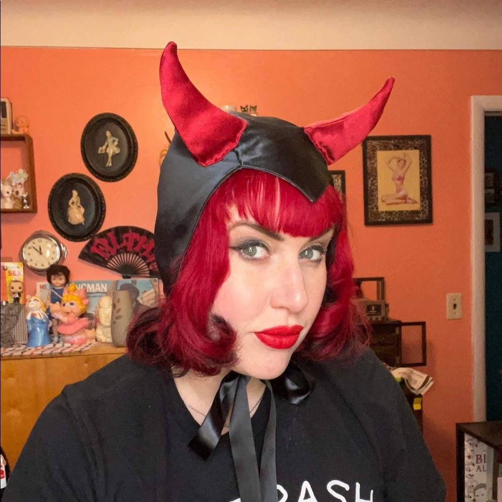 Black and Red Satin Like Devil Bonnet Costume
